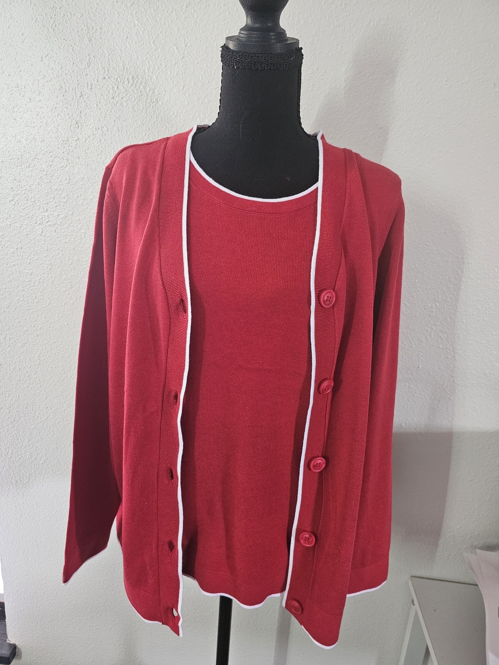 Kate & Mallory Red Cardigan with White Trim - Picture 2 of 6